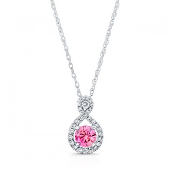 WHITE GOLD PINK ENHANCED TEAR DROP ROUND DIAMOND PENDANT  