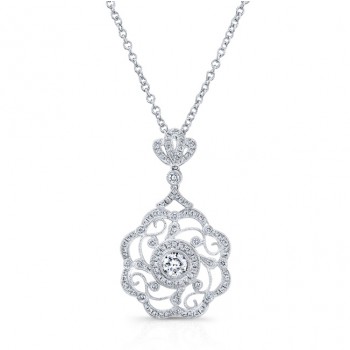  WHITE GOLD VINTAGE ROUND FLOWER DIAMOND PENDANT