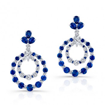 NATURAL COLOR WHITE GOLD SAPPHIRE INSPIRED CIRCLE DIAMOND EARRINGS  