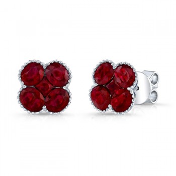 NATURAL COLOR WHITE GOLD CONTEMPORARY FLOWER RUBY EARRINGS