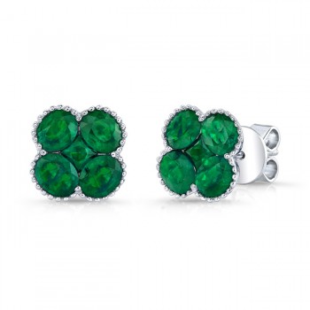 NATURAL COLOR WHITE GOLD CONTEMPORARY FLOWER EMERALD EARRINGS