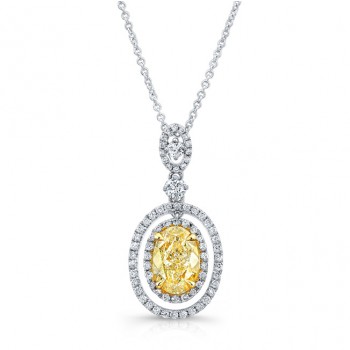 WHITE AND YELLOW GOLD OVAL FANCY YELLOW DIAMOND PENDANT   