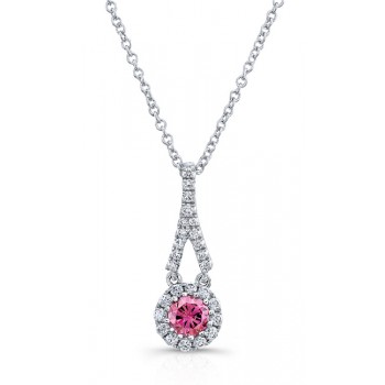 WHITE GOLD ELEGANT PINK ENHANCED ROUND DIAMOND PENDANT  