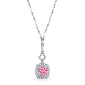 WHITE GOLD ELEGANT PINK ENHANCED CUSHION DIAMOND PENDANT  