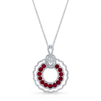 WHITE GOLD NATURAL COLOR CONTEMPORARY RUBY DIAMOND PENDANT