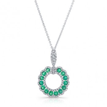 NATURAL COLOR WHITE GOLD CIRCLE OF LOVE EMERALD DIAMOND PENDANT