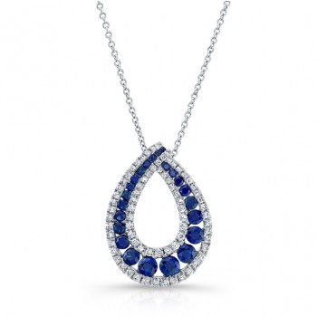 NATURAL COLOR WHITE GOLD TRENDY SAPPHIRE TEAR DROP DIAMOND PENDANT
