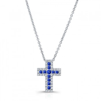 NATURAL COLOR WHITE GOLD SAPPHIRE CROSS DIAMOND PENDANT