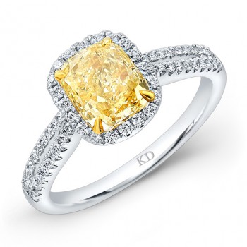 WHITE AND YELLOW GOLD ELEGANT FANCY YELLOW DIAMOND  BRIDAL RING