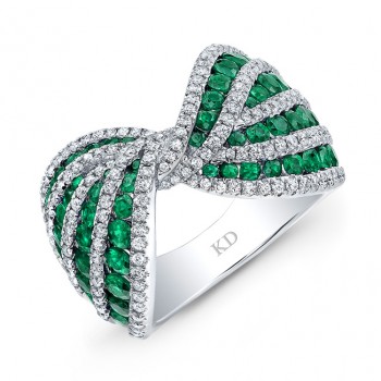 NATURAL COLOR WHITE GOLD INSPIRED EMERALD BOW TIE DIAMOND RING