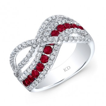 WHITE GOLD NATURAL COLOR CONTEMPORARY RUBY WAVE DIAMOND RING
