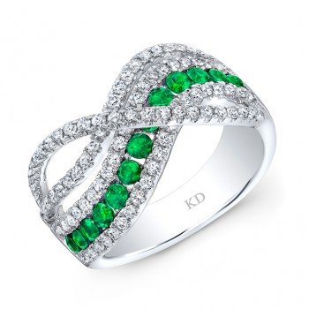 WHITE GOLD NATURAL COLOR CONTEMPORARY EMERALD WAVE DIAMOND RING