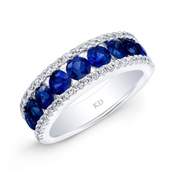WHITE GOLD NATURAL COLOR TRENDY ROUND SAPPHIRE DIAMOND RING